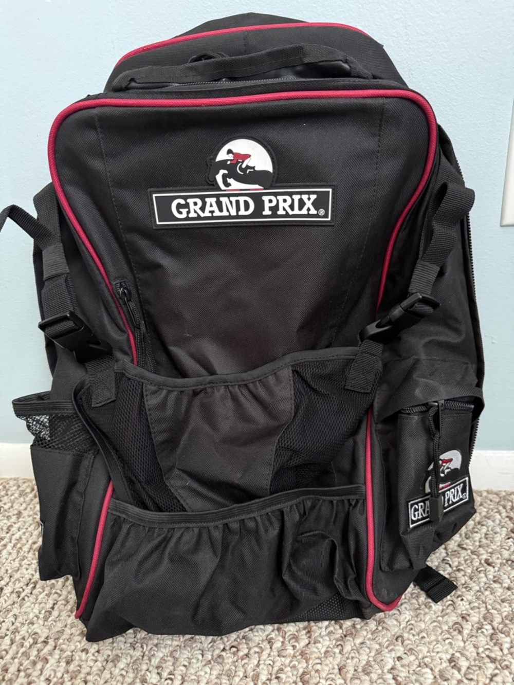 Grand Prix Black & Red Backpack . The original and best equestrian backpack